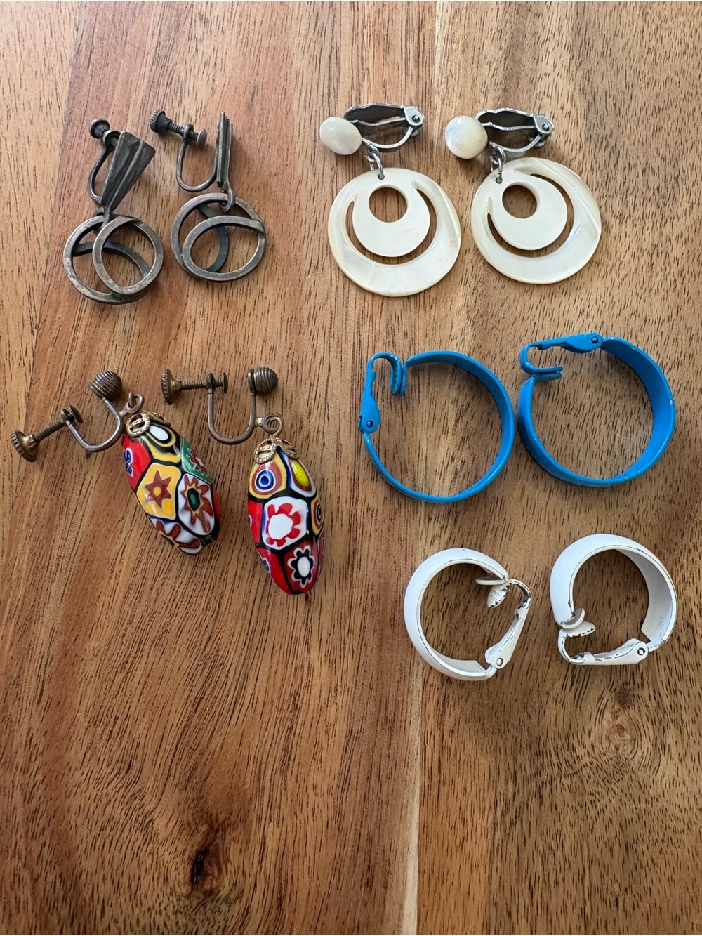 Vintage Mixed Color Hoop and Dangle Clip-On Earring Lot